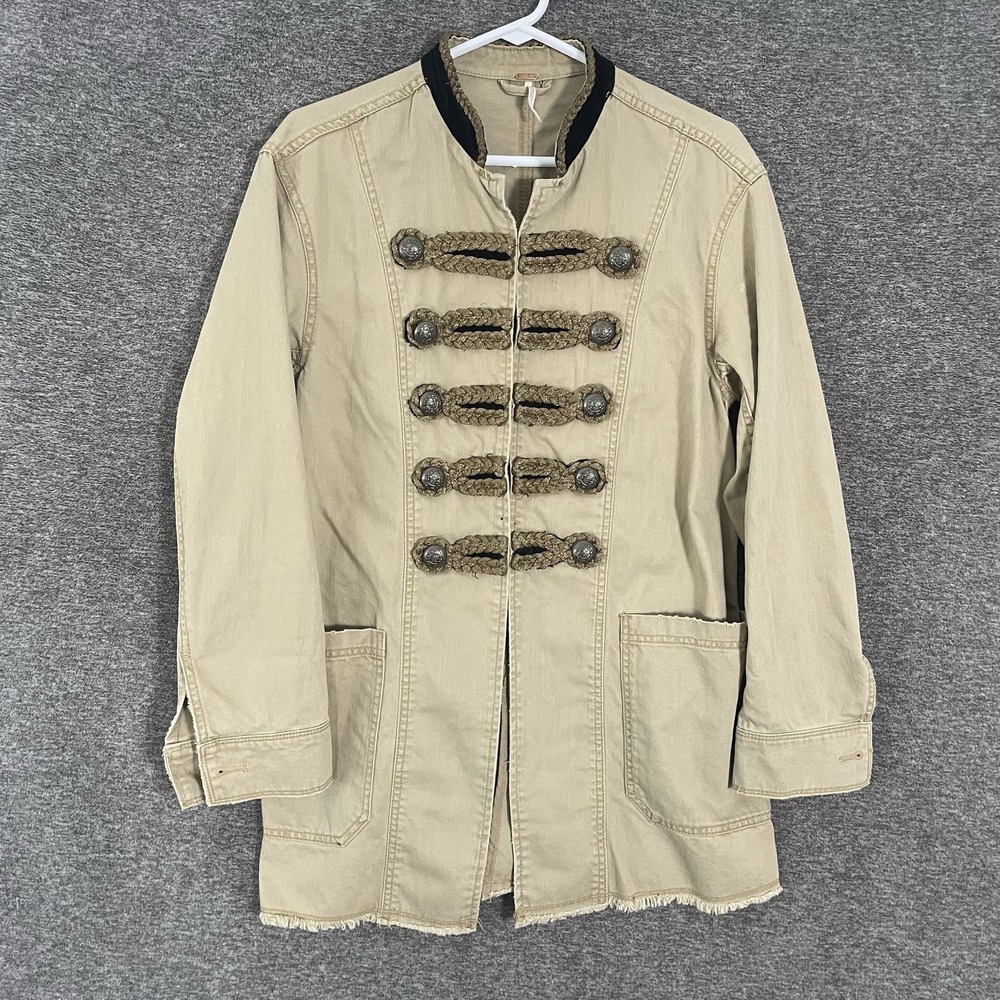 Free People Passenger Jacket XS Beige Cotton Twill Military Braided Button